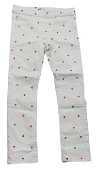 Bílé plátěné jegging kalhoty se srdíčky zn. H&M
