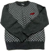 Šedý kostkovaný svetr s výšivkou zn. H&M