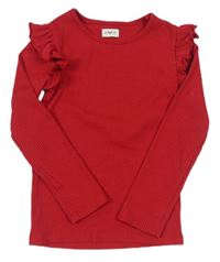 Červené žebrované triko s volánkem zn. F&F