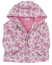 Světlerůžová květovaná plátěná jarní bunda s kapucí zn. M&Co.