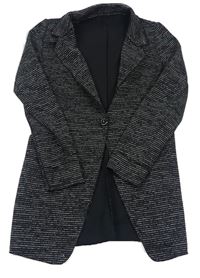 Černo-bílý pruhovaný melírovaný svetrový kabát