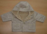 Světlehnědý semišový kabátek s kapucí s kožíškem zn. Mothercare
