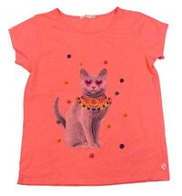 Neonově růžové tričko s kočičkou zn. Billebluesh 