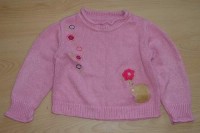 Růžový pletený svetřík s medvídkem a kytičkami zn. Marks&Spencer