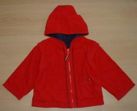 Červená fleecová oboustranná oteplená bundička s obrázkem a kapucí zn. Mothercare