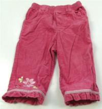Růžové manžestrové kalhoty s kytičkami 