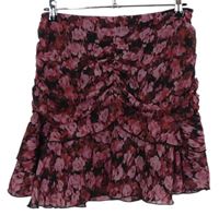 Dámská černo-růžová vzorovaná žoržetová sukně s volánky zn. Primark 