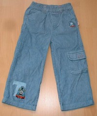 Modré manžestrové kalhoty s mašinkou Thomas