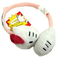 Nové - Bílo-růžové zimní plyšové klapky na uši s Hello Kitty zn. Sanrio 