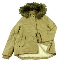 Béžová šusťáková zimní bunda s kapucí 