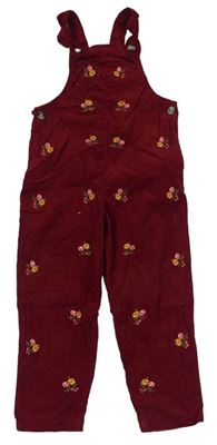 Červené manšestrové laclové kalhoty s kytičkami zn. M&Co.