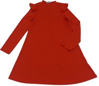 Červené žebrované šaty s volánky zn. Matalan