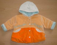 Oranžovo-bílý sametový zateplený kabátek s kapucí