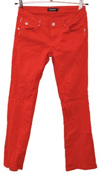 Dámské červené riflové kalhoty s kamínky 