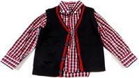 2set-Červeno-černá kostkovaná košile+černá svetrová vesta zn. F&F