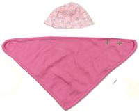 2xRůžová květovaná čepice + růžový šátek zn. George