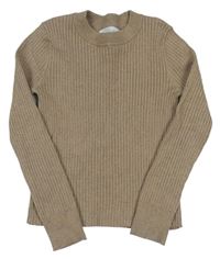 Béžový žebrovaný svetr zn. Zara