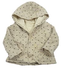 Světlešedo-smetanový melírovaný puntíkatý zateplený kabátek s kapsami s oušky a kapucí zn. Matalan