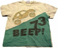 Béžovo-zelené tričko s autíčkem a číslem a nápisem zn. Cherokee