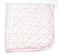 Bílo- růžová pruhovaná deka s plameňáky