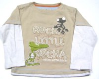 Béžovo-bílé triko s nápisem a zvířátky zn. Rocha