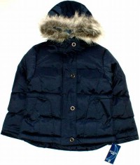 Outlet - Tmavomodrá šusťáková zimní bunda s kapucí