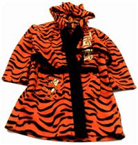 Oranžovo-černý fleecový vzorovaný župánek s kapucí a tygříkem zn.Disney