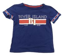 Tmavomodré tričko s nápisem zn. River Island