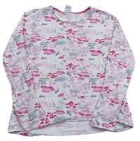 Bílo-růžovo-šedé vzorované pyžamové triko zn. Sanetta