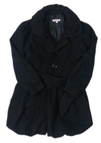 Černý flaušový podšitý kabát s páskem zn. Bluezoo