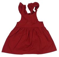Tmavočervené plátěné šaty s volánky