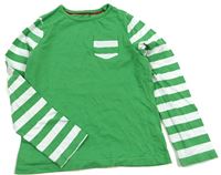 Zeleno-bílé pruhované triko s kapsou zn. Mothercare