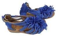 Chrpově modro-hnědé semišové kotníčkové sandály s třásněmi zn. Cat&Jack vel. 32