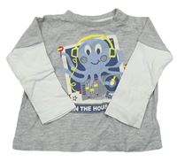 Šedo-bílé triko s chobotnicí zn. C&A