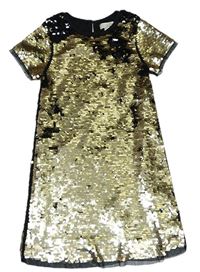 Zlaté/černé síťované slavnostní šaty s překlápěcími flitry zn. Primark