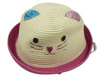Krémový slaměný klobouk s kočičkou 