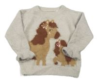 Béžový chlupatý svetr s koňmi zn. C&A