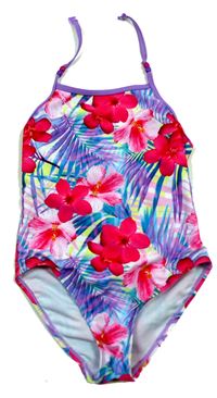 Fialovo-barevné květované jednodílné plavky zn. F&F