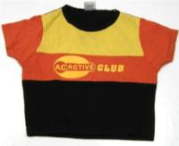 Černo-žluto-oranžové krátké tričko s nápisem 