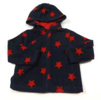 Tmavomodro-červená fleecová propínací bundička s hvězdičkami a kapucí zn. Rebel 