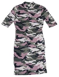 Šedo-růžové army tričkové šaty zn. New Look 