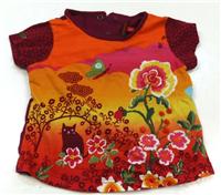 Fuchsiovo-barevné tričko s kytičkami 