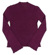 Fialový třpytivý žebrovaný svetr se stojáčkem zn. M&CO