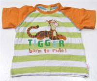 Oranžovo-bílo-zelené pruhované tričk s tygříkem a nápisem zn.George 
