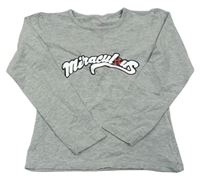 Šedé melírované triko s nápisem - Miraculous zn. Vertbaudet