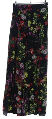 Dámské černé květované šifonové průsvitné sukňové kalhoty zn. MissGuided 