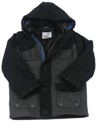 Tmavošedo-černá vlněná zateplená bunda s kapucí zn. NUTMEG