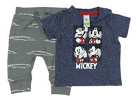 2set- Tmavomodré melírované tričko s Mickey mousem + Šedé tepláky s krokodýly zn. C&A