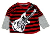 Červeno-černo-šedé pruhované triko s kytarou zn. Next