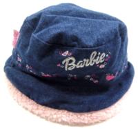Modrý riflový oboustranný klobouček s logem a výšivkou zn. Barbie